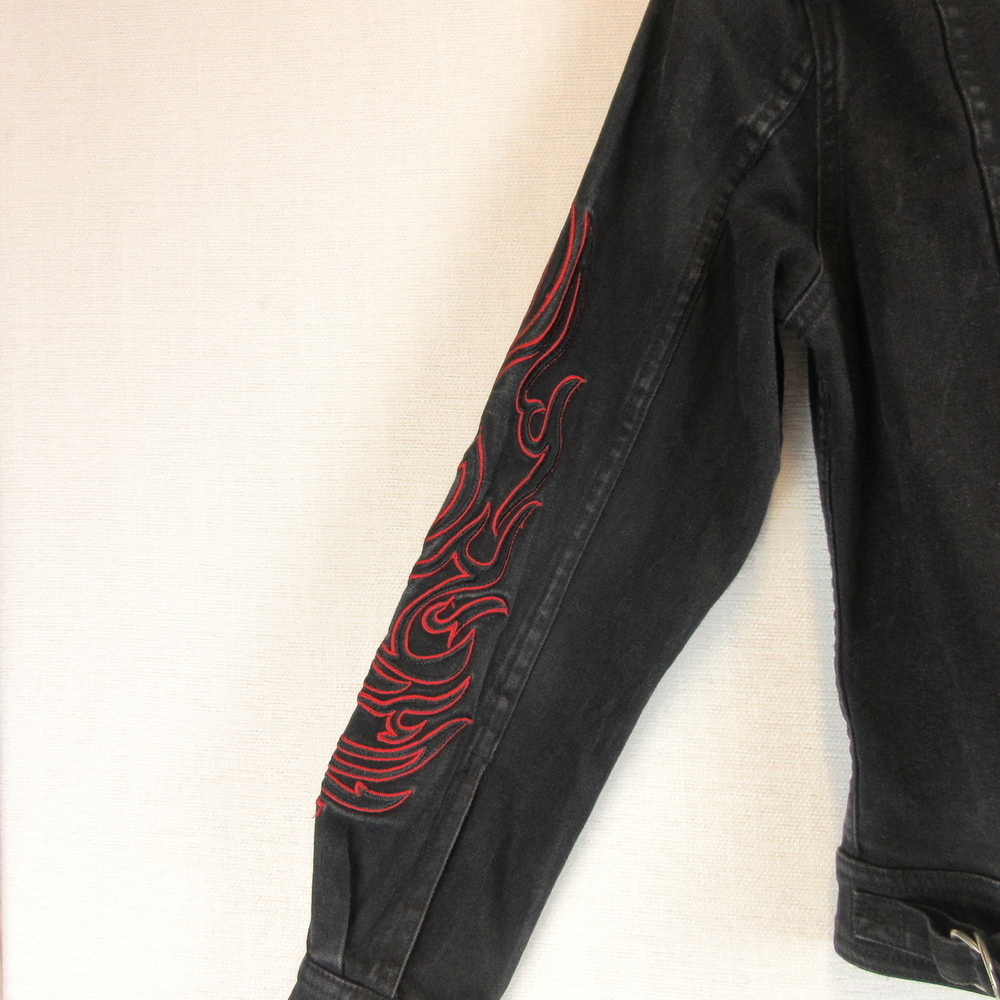 Harley Davidson Black Cotton Denim Jacket Size M Embroidered - Picture 11 of 11